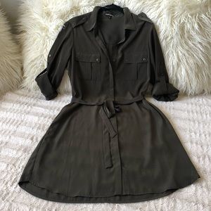 Brand new Express olive belted shirt dress.